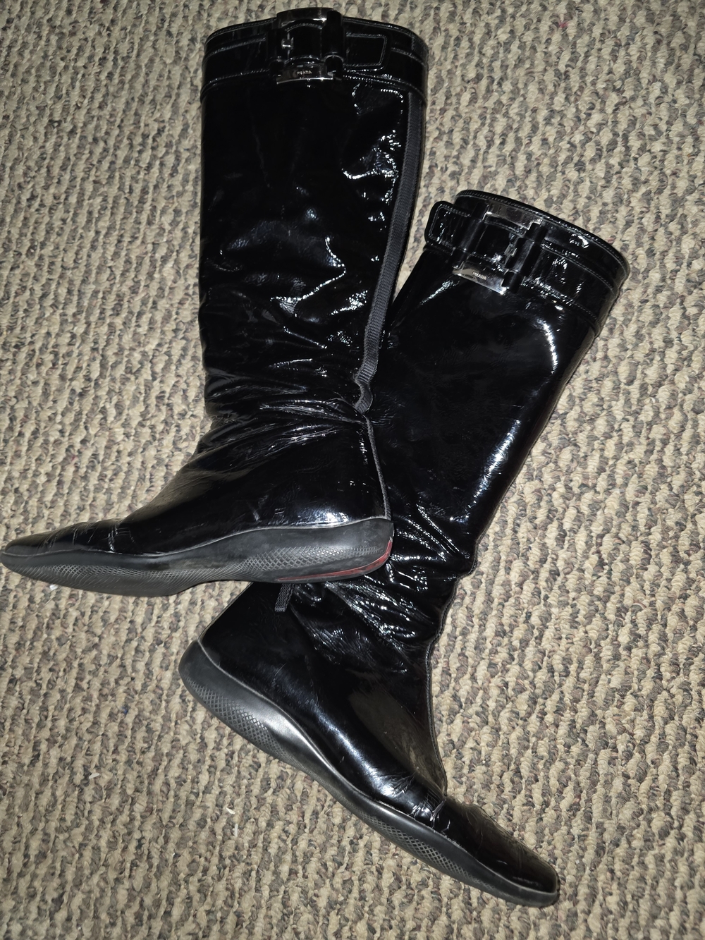 PRADA Black Patent Knee-High Women's Boots